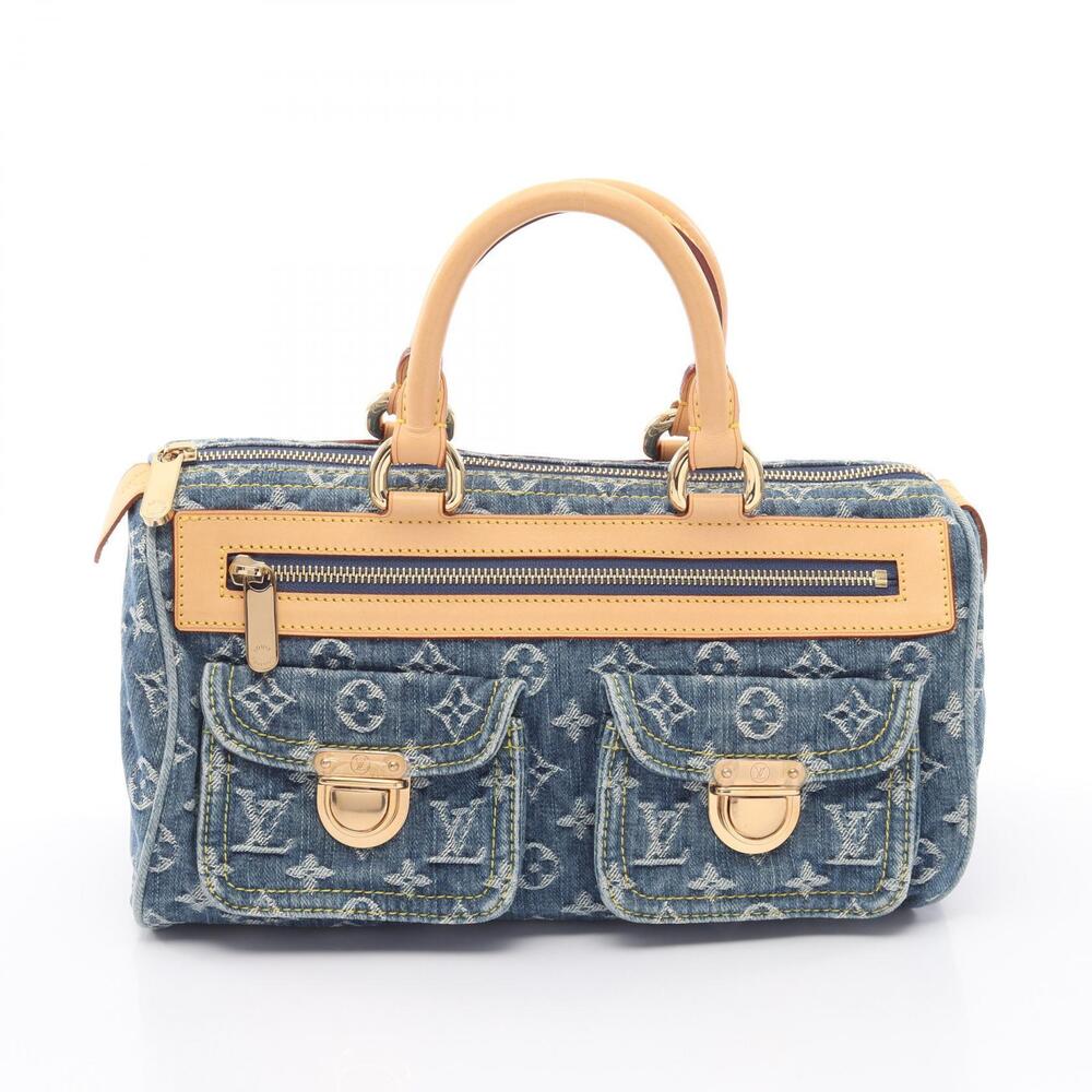 Louis Vuitton Neo Speedy Top Handle Bag Denim Leather Monogram Blue